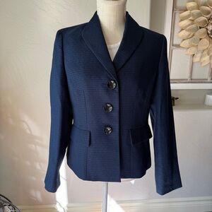Le Suit Textured Dark Blue Suit Jacket Size 6